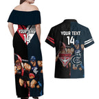 Custom Blues And Bombers Football Couples Matching Off Shoulder Maxi Dress and Hawaiian Shirt 2024 Together Sporty