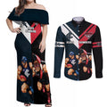Custom Blues And Bombers Football Couples Matching Off Shoulder Maxi Dress and Long Sleeve Button Shirt 2024 Together Sporty