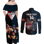 Custom Blues And Bombers Football Couples Matching Off Shoulder Maxi Dress and Long Sleeve Button Shirt 2024 Together Sporty
