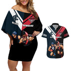 Custom Blues And Bombers Football Couples Matching Off Shoulder Short Dress and Hawaiian Shirt 2024 Together Sporty