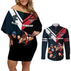 Custom Blues And Bombers Football Couples Matching Off Shoulder Short Dress and Long Sleeve Button Shirt 2024 Together Sporty