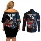 Custom Blues And Bombers Football Couples Matching Off Shoulder Short Dress and Long Sleeve Button Shirt 2024 Together Sporty