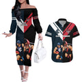 Custom Blues And Bombers Football Couples Matching Off The Shoulder Long Sleeve Dress and Hawaiian Shirt 2024 Together Sporty