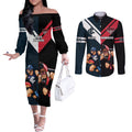 Custom Blues And Bombers Football Couples Matching Off The Shoulder Long Sleeve Dress and Long Sleeve Button Shirt 2024 Together Sporty