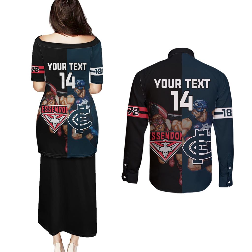 Custom Blues And Bombers Football Couples Matching Puletasi and Long Sleeve Button Shirt 2024 Together Sporty