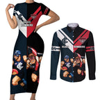 Custom Blues And Bombers Football Couples Matching Short Sleeve Bodycon Dress and Long Sleeve Button Shirt 2024 Together Sporty