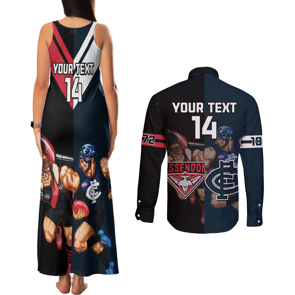 Custom Blues And Bombers Football Couples Matching Tank Maxi Dress and Long Sleeve Button Shirt 2024 Together Sporty
