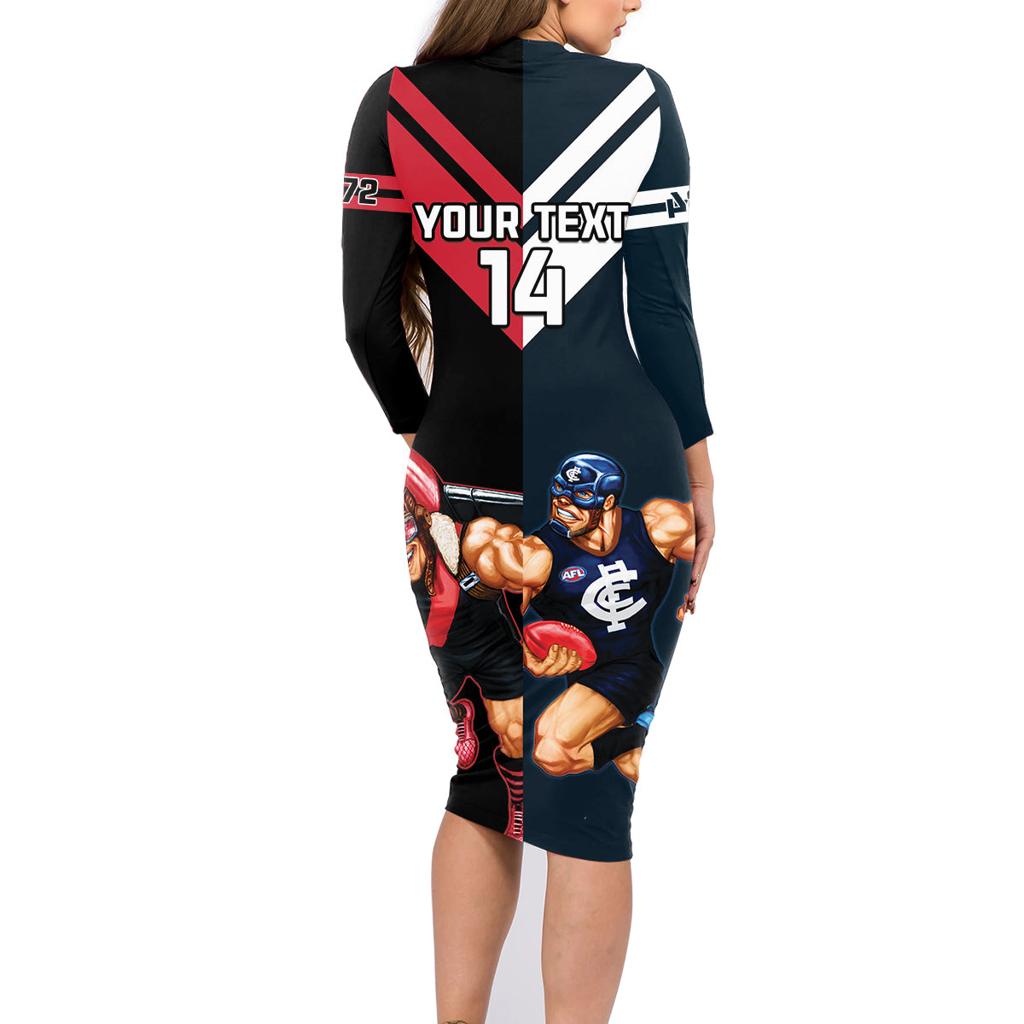 Custom Blues And Bombers Football Family Matching Long Sleeve Bodycon Dress and Hawaiian Shirt 2024 Together Sporty