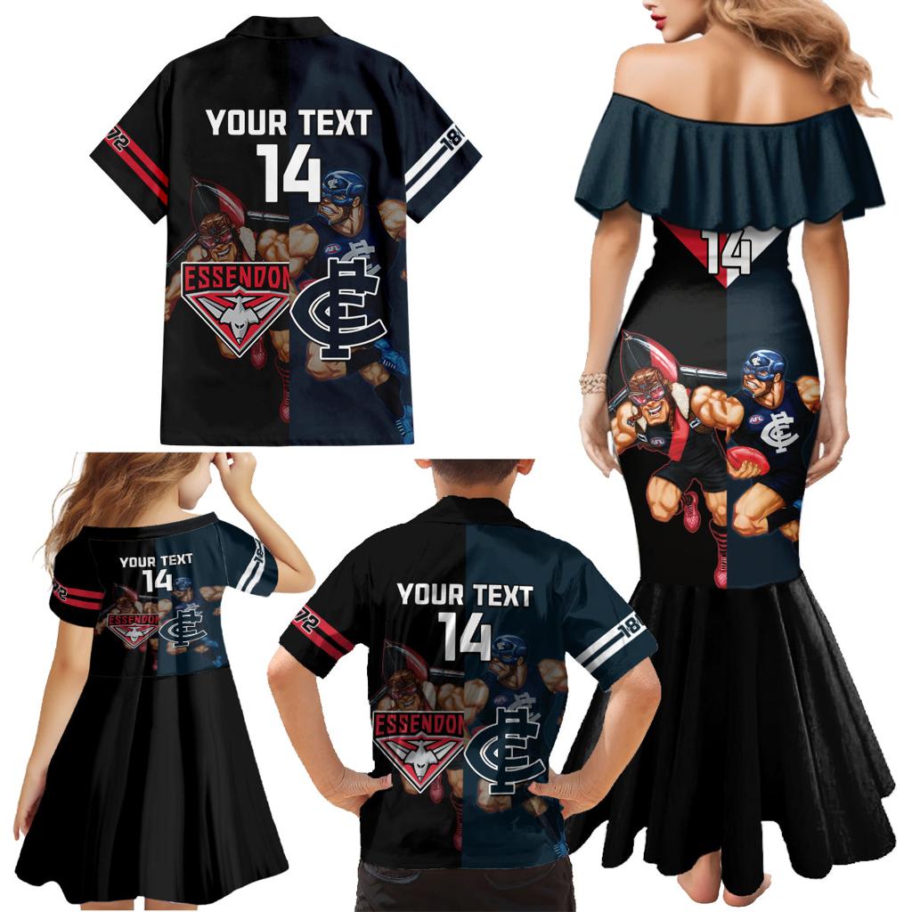 Custom Blues And Bombers Football Family Matching Mermaid Dress and Hawaiian Shirt 2024 Together Sporty