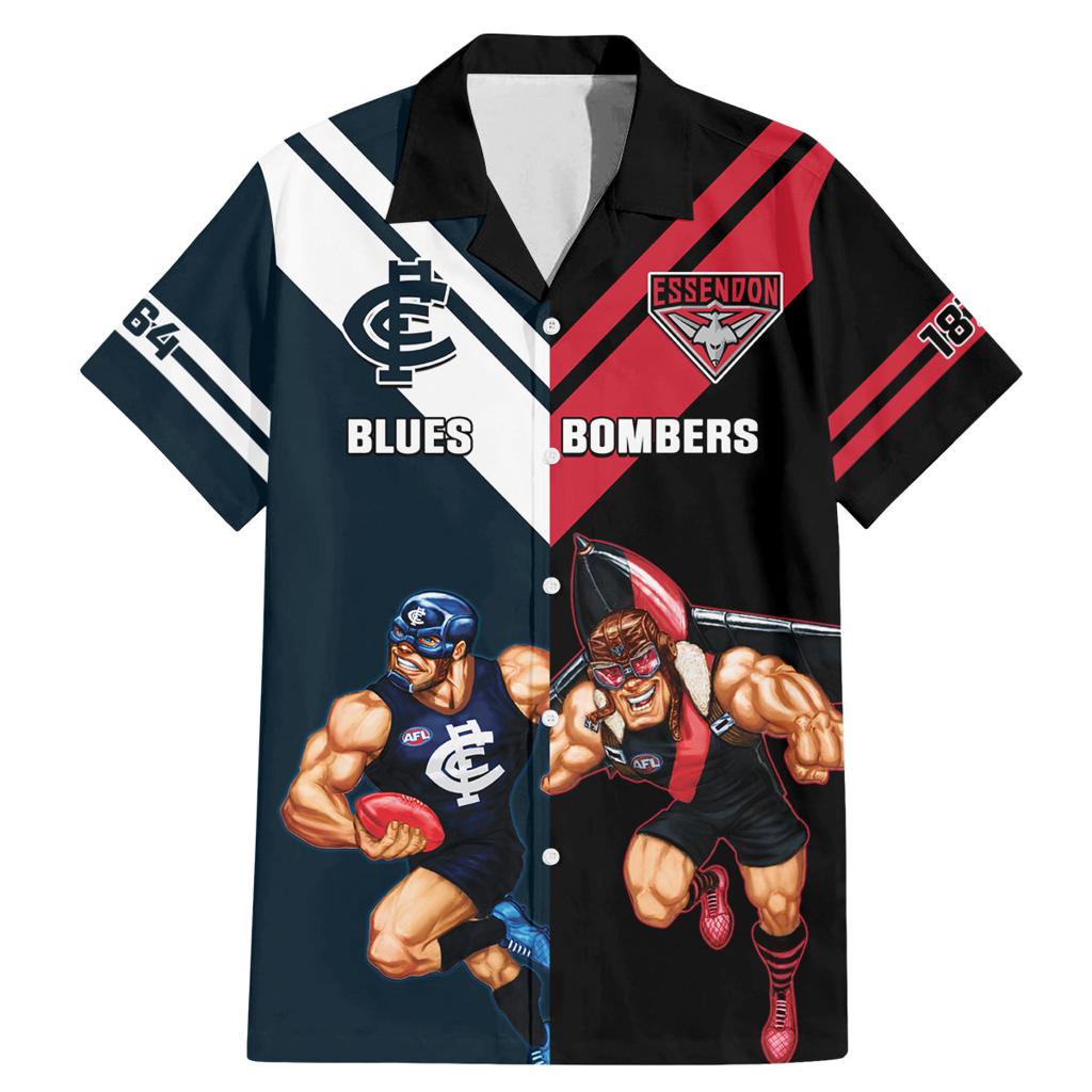 Custom Blues And Bombers Football Family Matching Mermaid Dress and Hawaiian Shirt 2024 Together Sporty