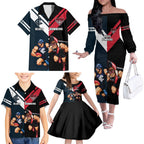 Custom Blues And Bombers Football Family Matching Off The Shoulder Long Sleeve Dress and Hawaiian Shirt 2024 Together Sporty