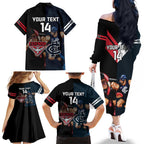 Custom Blues And Bombers Football Family Matching Off The Shoulder Long Sleeve Dress and Hawaiian Shirt 2024 Together Sporty