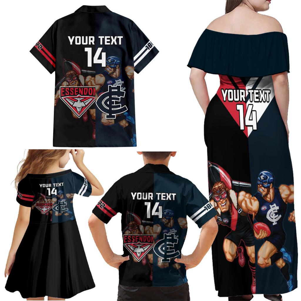 Custom Blues And Bombers Football Family Matching Off Shoulder Maxi Dress and Hawaiian Shirt 2024 Together Sporty