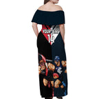 Custom Blues And Bombers Football Family Matching Off Shoulder Maxi Dress and Hawaiian Shirt 2024 Together Sporty