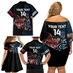 Custom Blues And Bombers Football Family Matching Off Shoulder Short Dress and Hawaiian Shirt 2024 Together Sporty