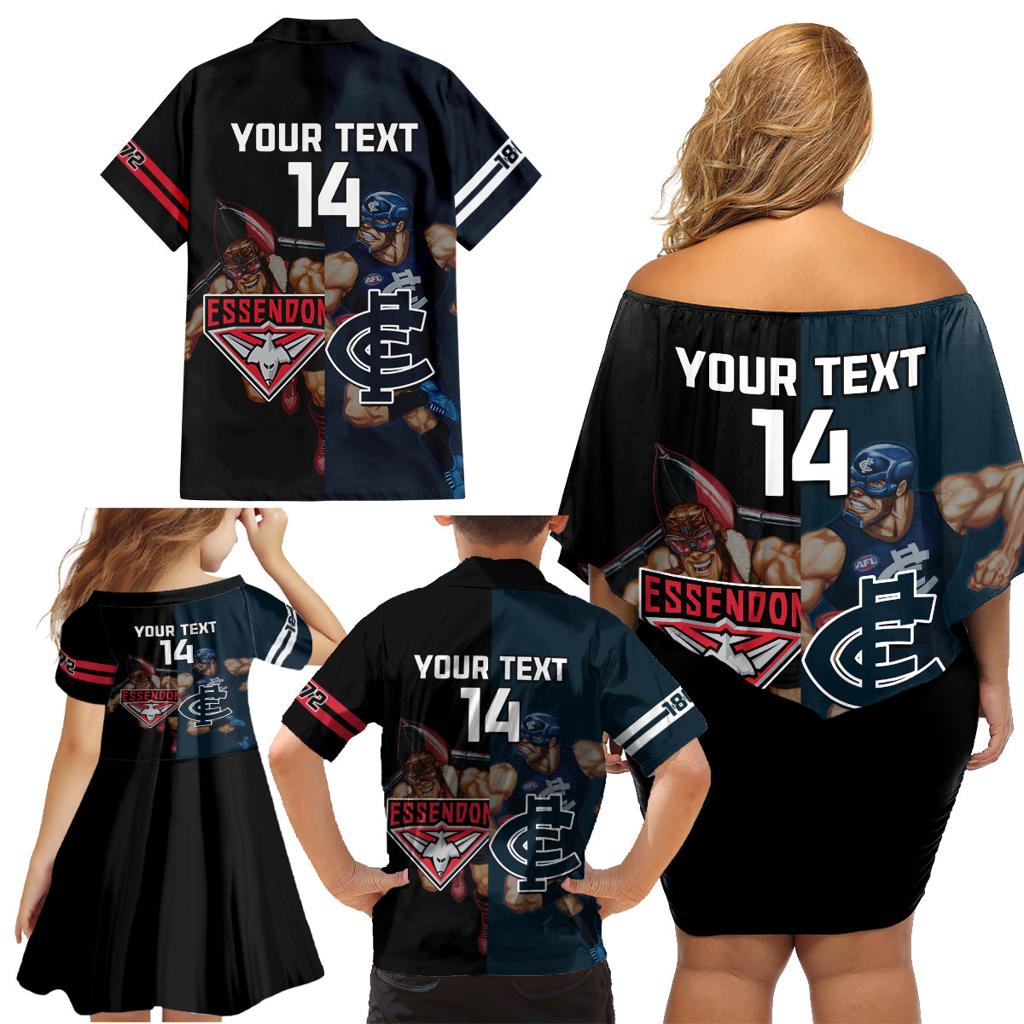 Custom Blues And Bombers Football Family Matching Off Shoulder Short Dress and Hawaiian Shirt 2024 Together Sporty