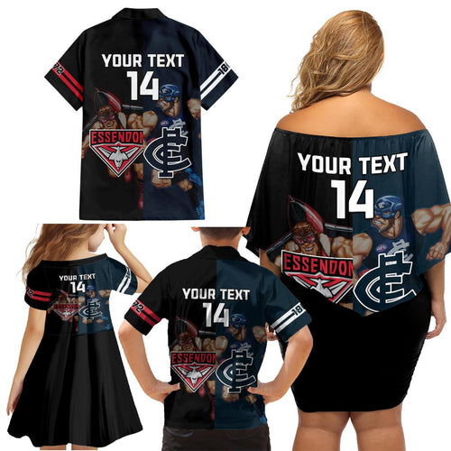 Custom Blues And Bombers Football Family Matching Off Shoulder Short Dress and Hawaiian Shirt 2024 Together Sporty