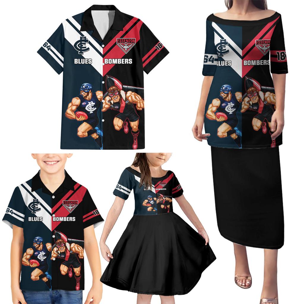 Custom Blues And Bombers Football Family Matching Puletasi and Hawaiian Shirt 2024 Together Sporty
