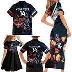 Custom Blues And Bombers Football Family Matching Short Sleeve Bodycon Dress and Hawaiian Shirt 2024 Together Sporty