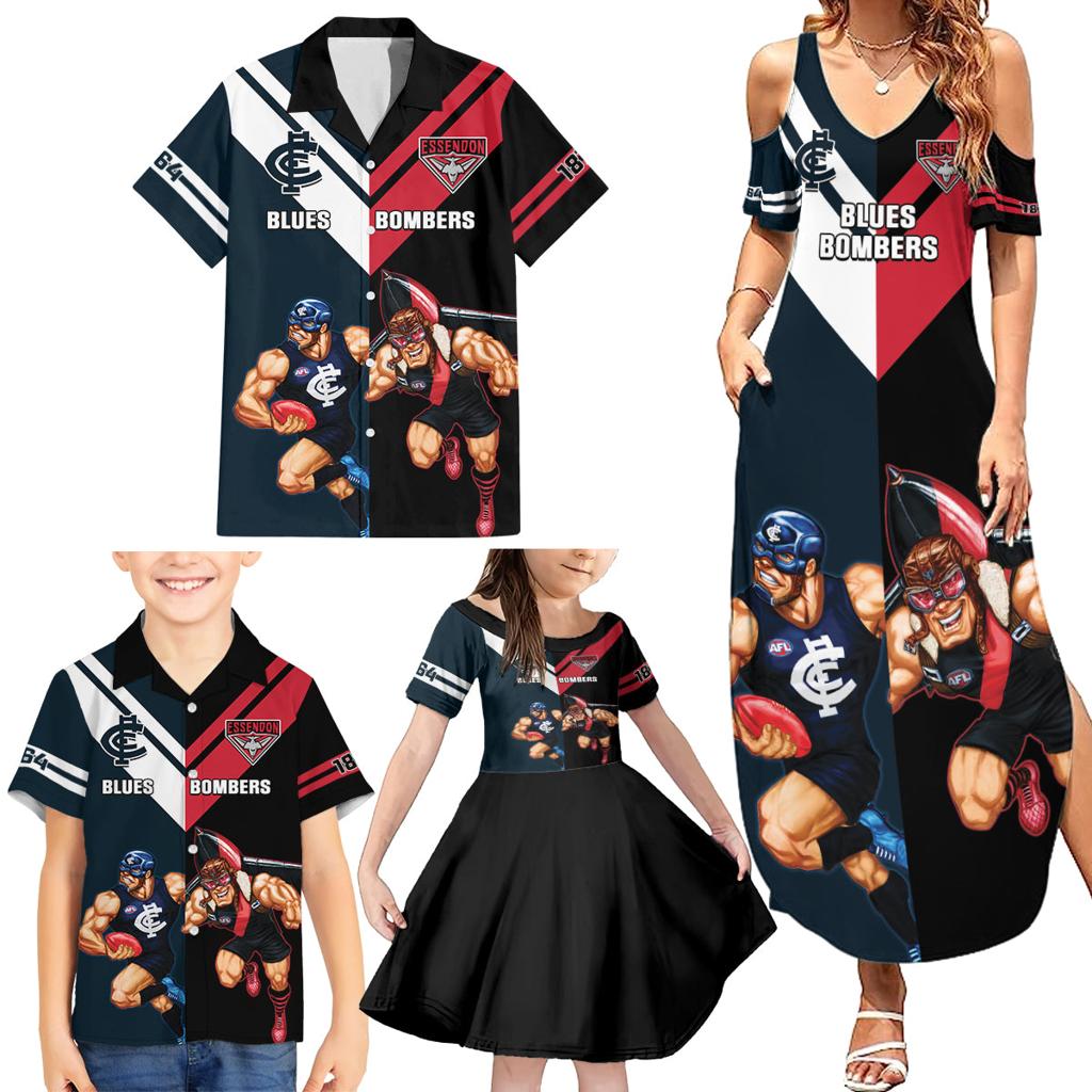 Custom Blues And Bombers Football Family Matching Summer Maxi Dress and Hawaiian Shirt 2024 Together Sporty