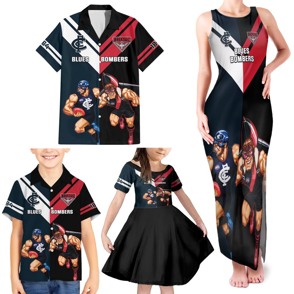 Custom Blues And Bombers Football Family Matching Tank Maxi Dress and Hawaiian Shirt 2024 Together Sporty