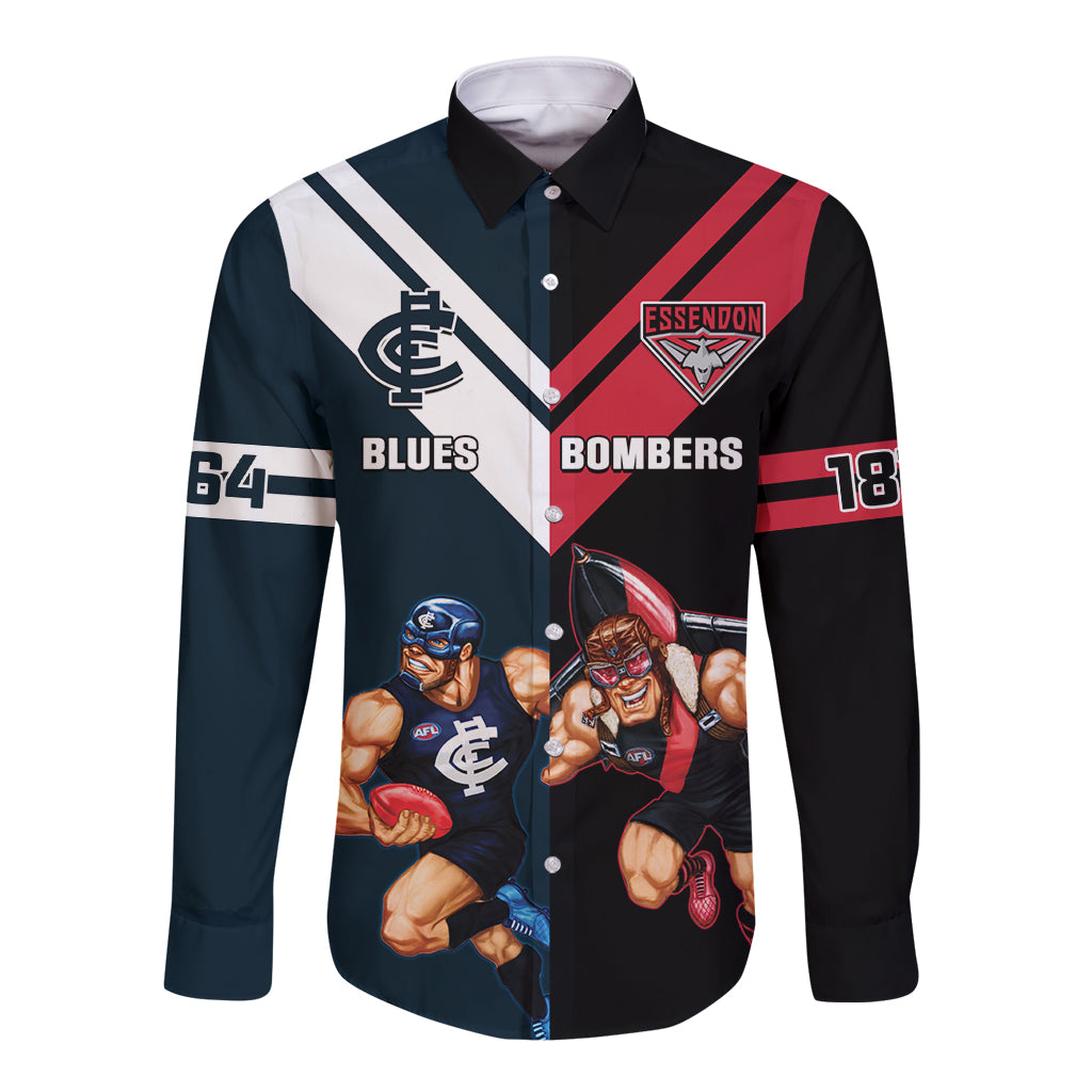 Custom Blues And Bombers Football Long Sleeve Button Shirt 2024 Together Sporty