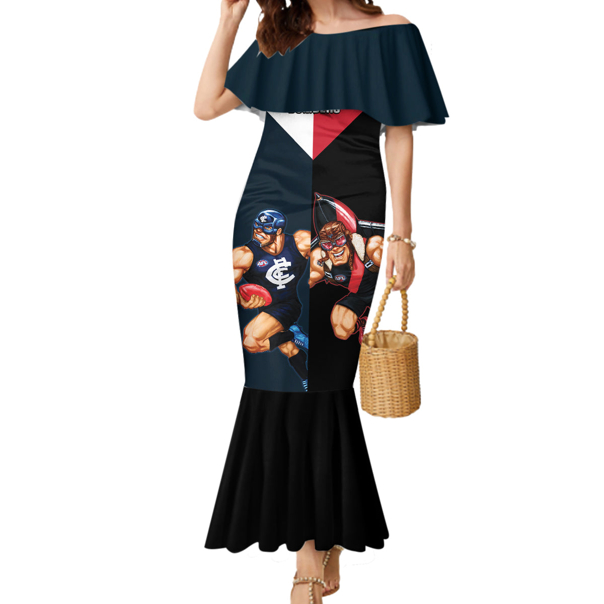 Custom Blues And Bombers Football Mermaid Dress 2024 Together Sporty