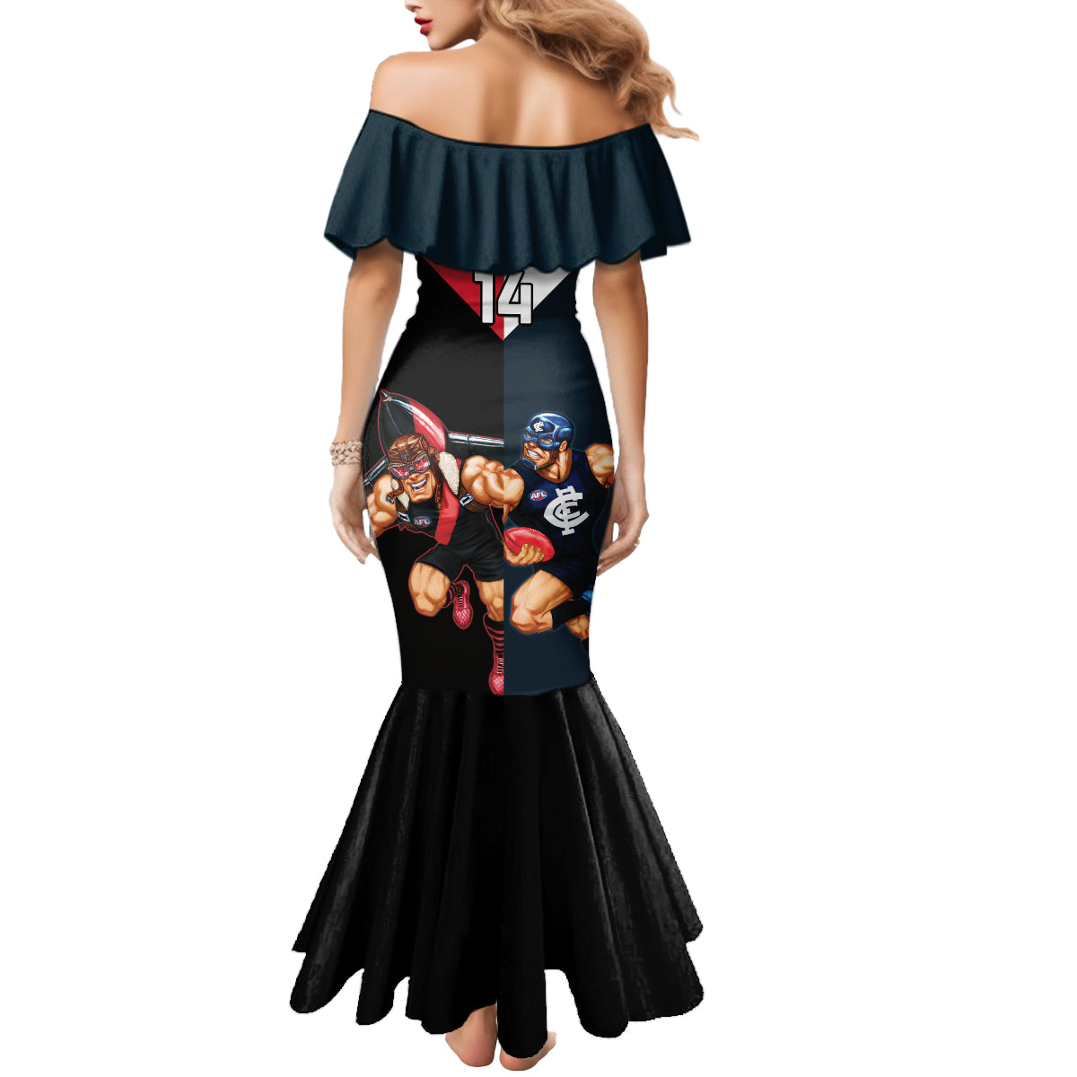 Custom Blues And Bombers Football Mermaid Dress 2024 Together Sporty