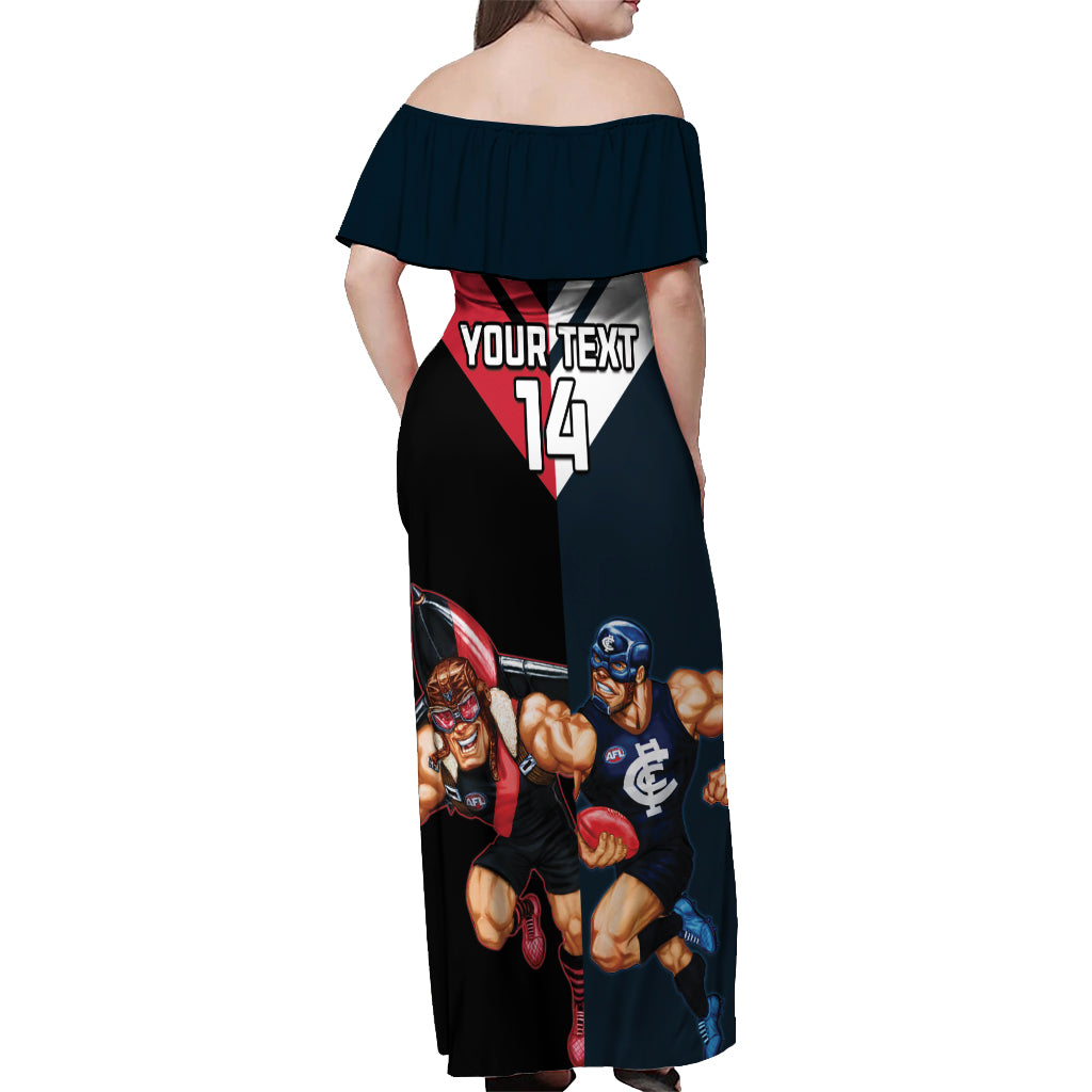 Custom Blues And Bombers Football Off Shoulder Maxi Dress 2024 Together Sporty