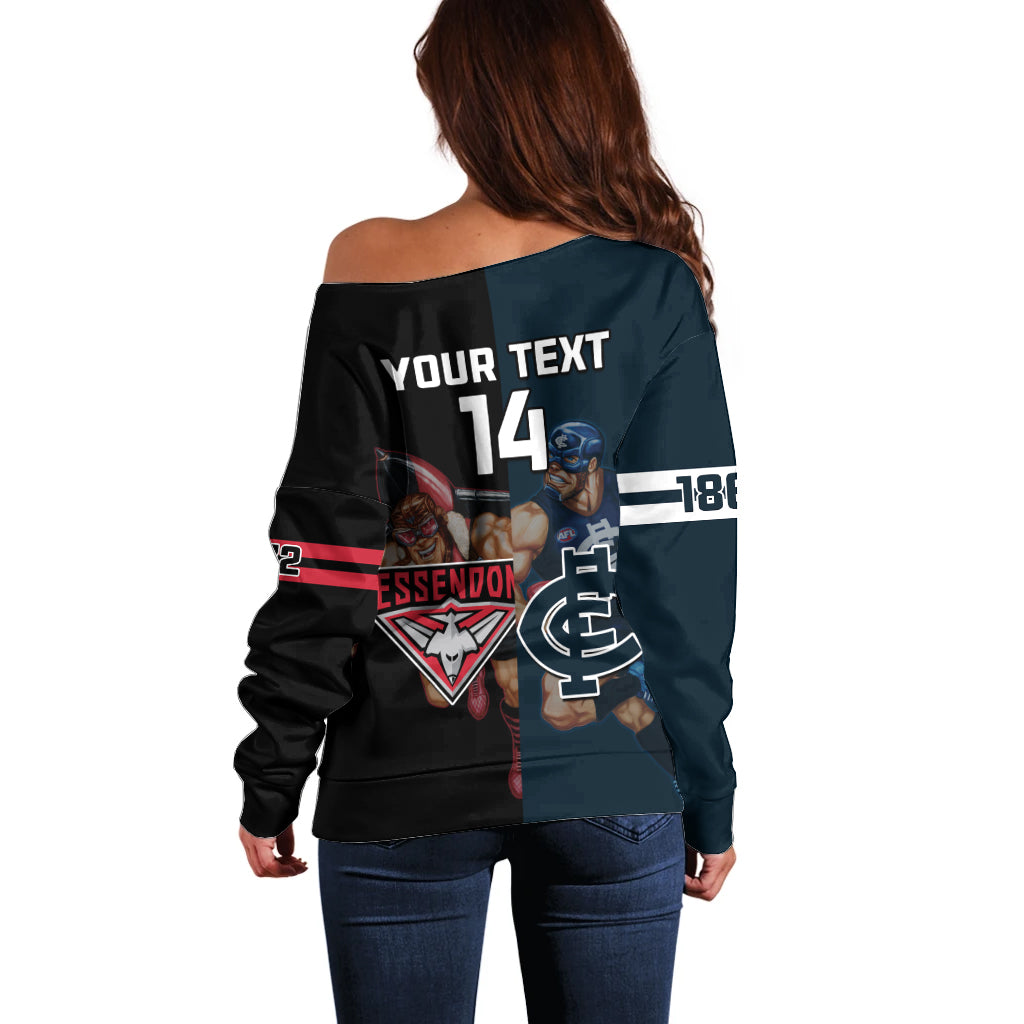 Custom Blues And Bombers Football Off Shoulder Sweater 2024 Together Sporty
