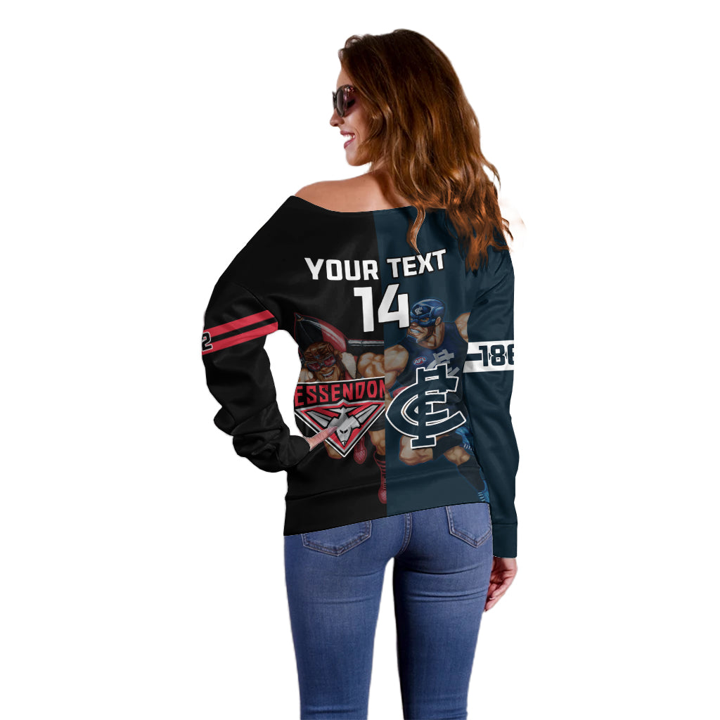 Custom Blues And Bombers Football Off Shoulder Sweater 2024 Together Sporty