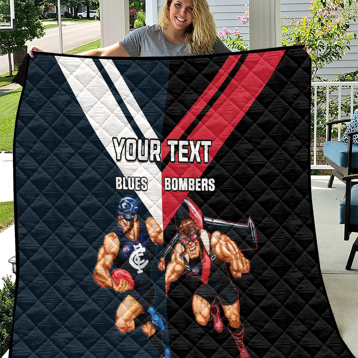 Custom Blues And Bombers Football Quilt 2024 Together Sporty