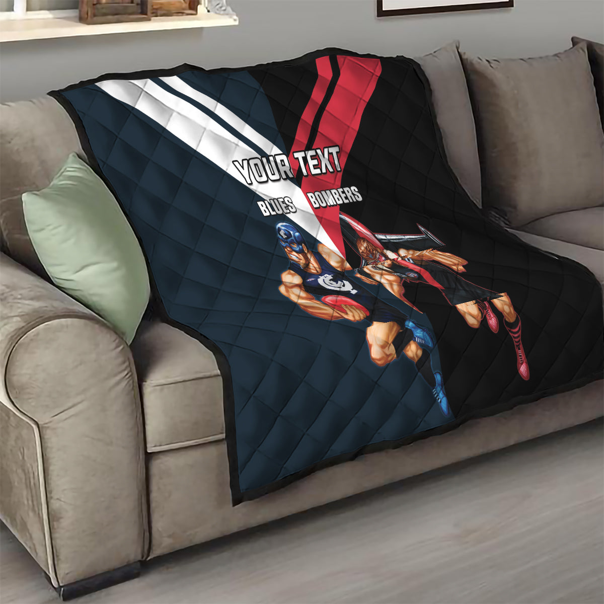 Custom Blues And Bombers Football Quilt 2024 Together Sporty