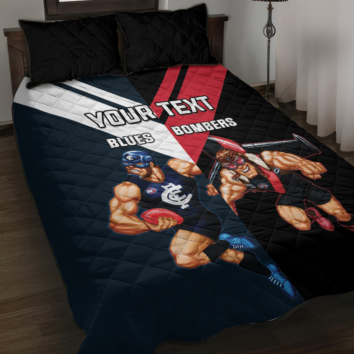 Custom Blues And Bombers Football Quilt Bed Set 2024 Together Sporty