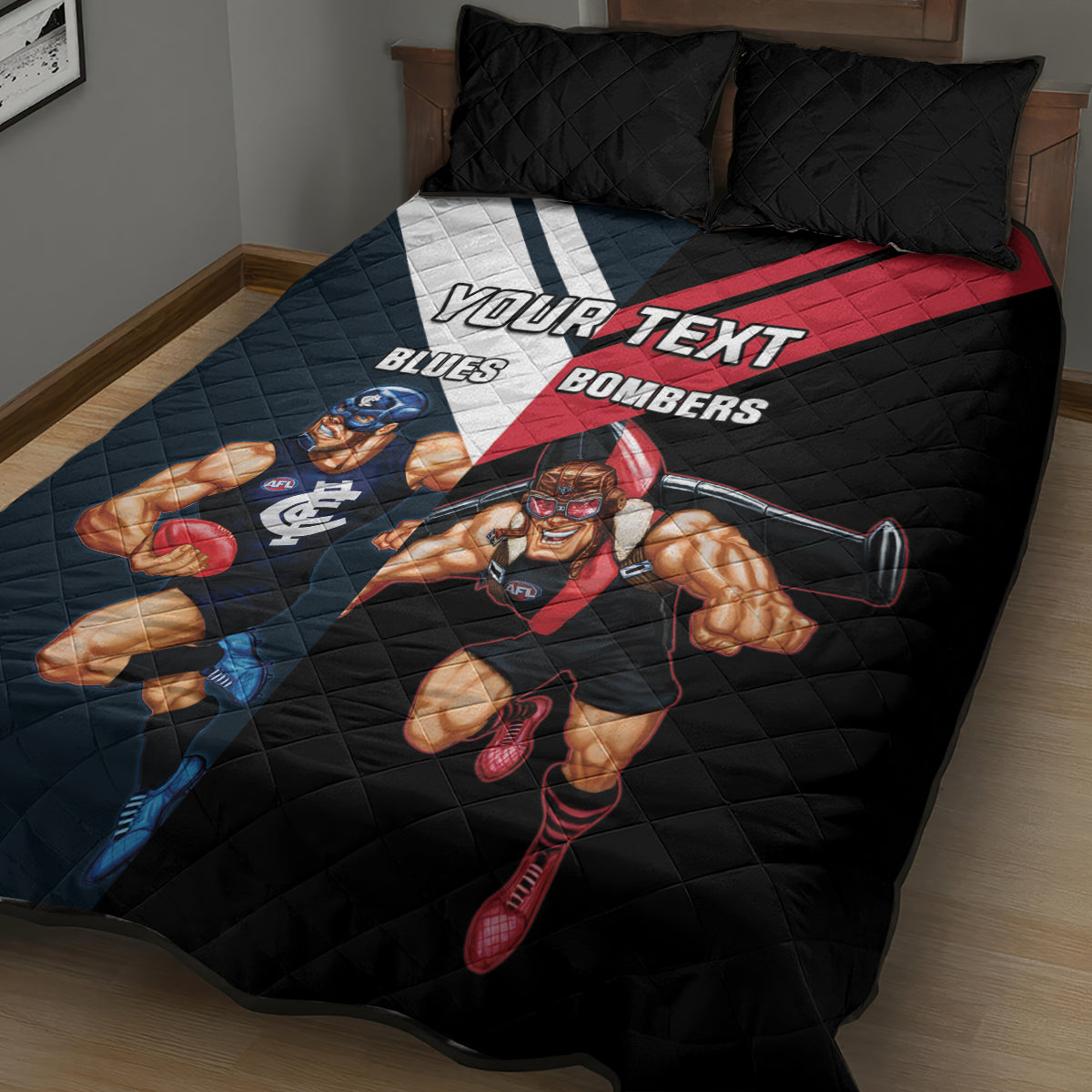 Custom Blues And Bombers Football Quilt Bed Set 2024 Together Sporty