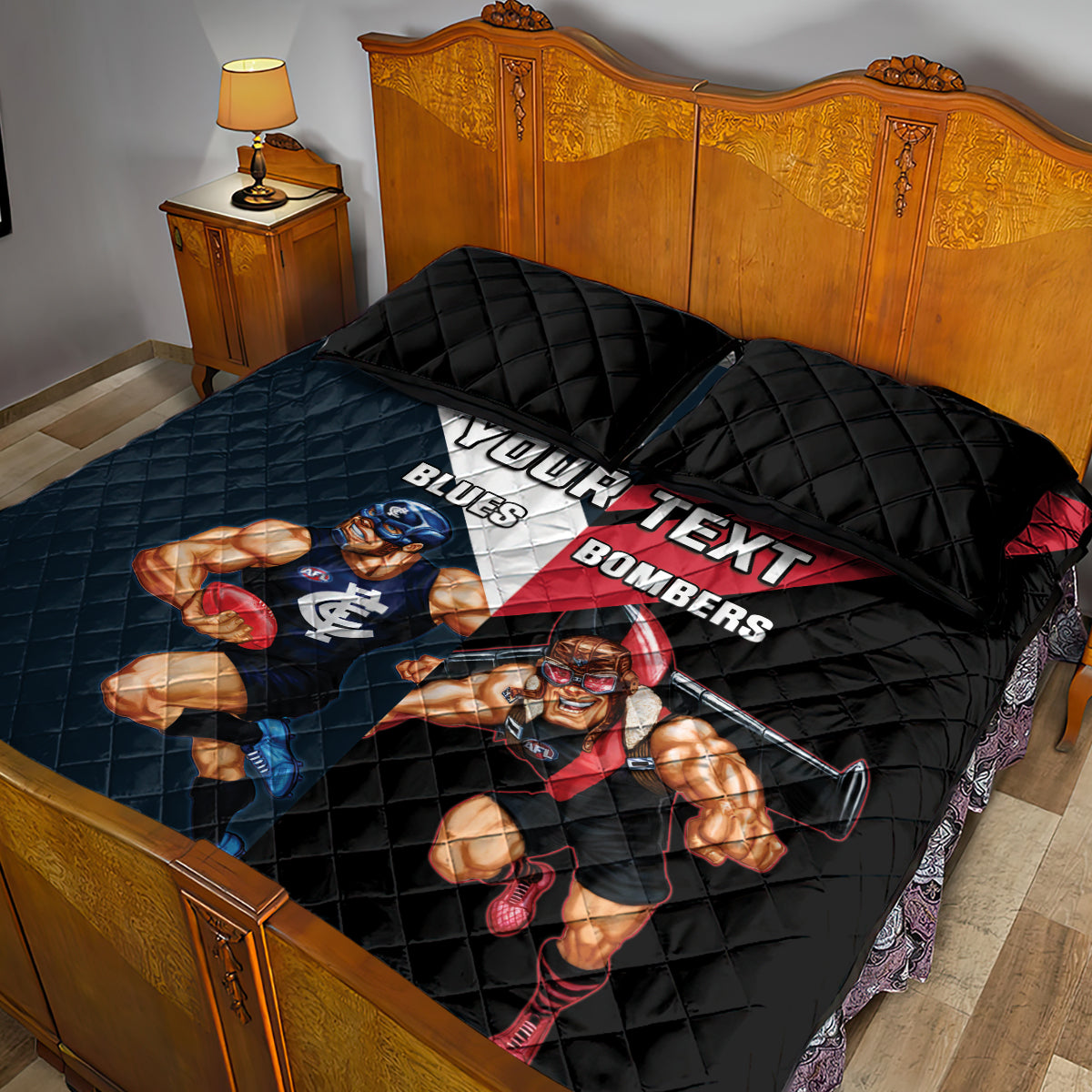 Custom Blues And Bombers Football Quilt Bed Set 2024 Together Sporty