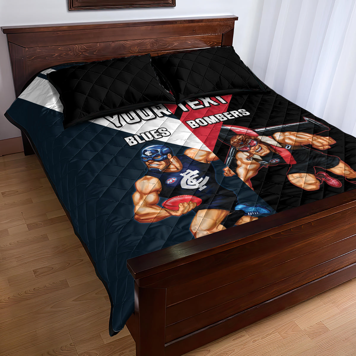 Custom Blues And Bombers Football Quilt Bed Set 2024 Together Sporty