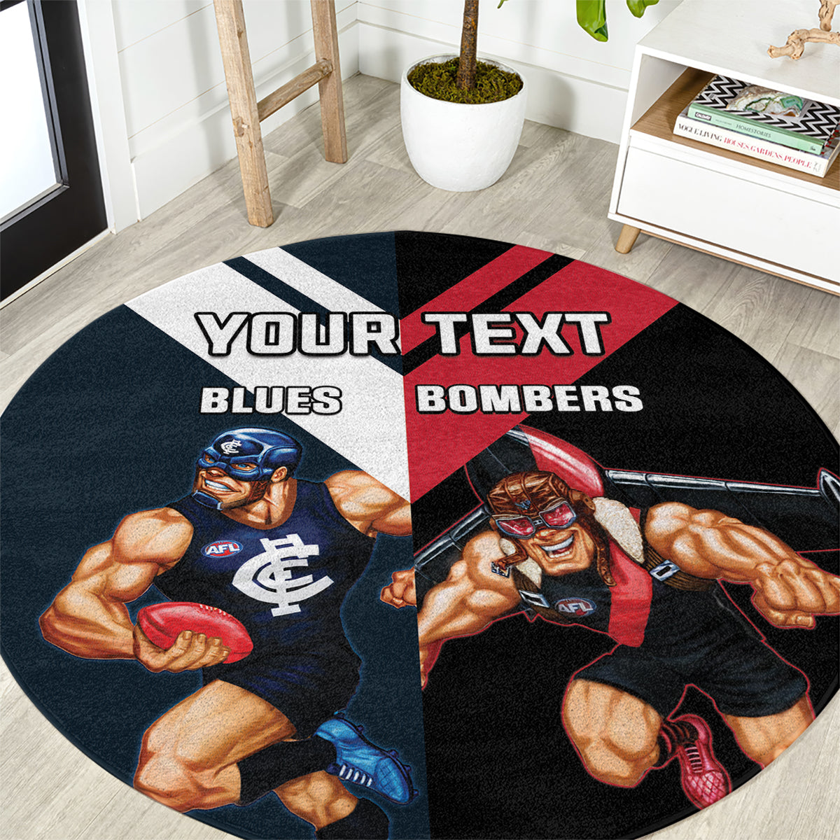 Custom Blues And Bombers Football Round Carpet 2024 Together Sporty
