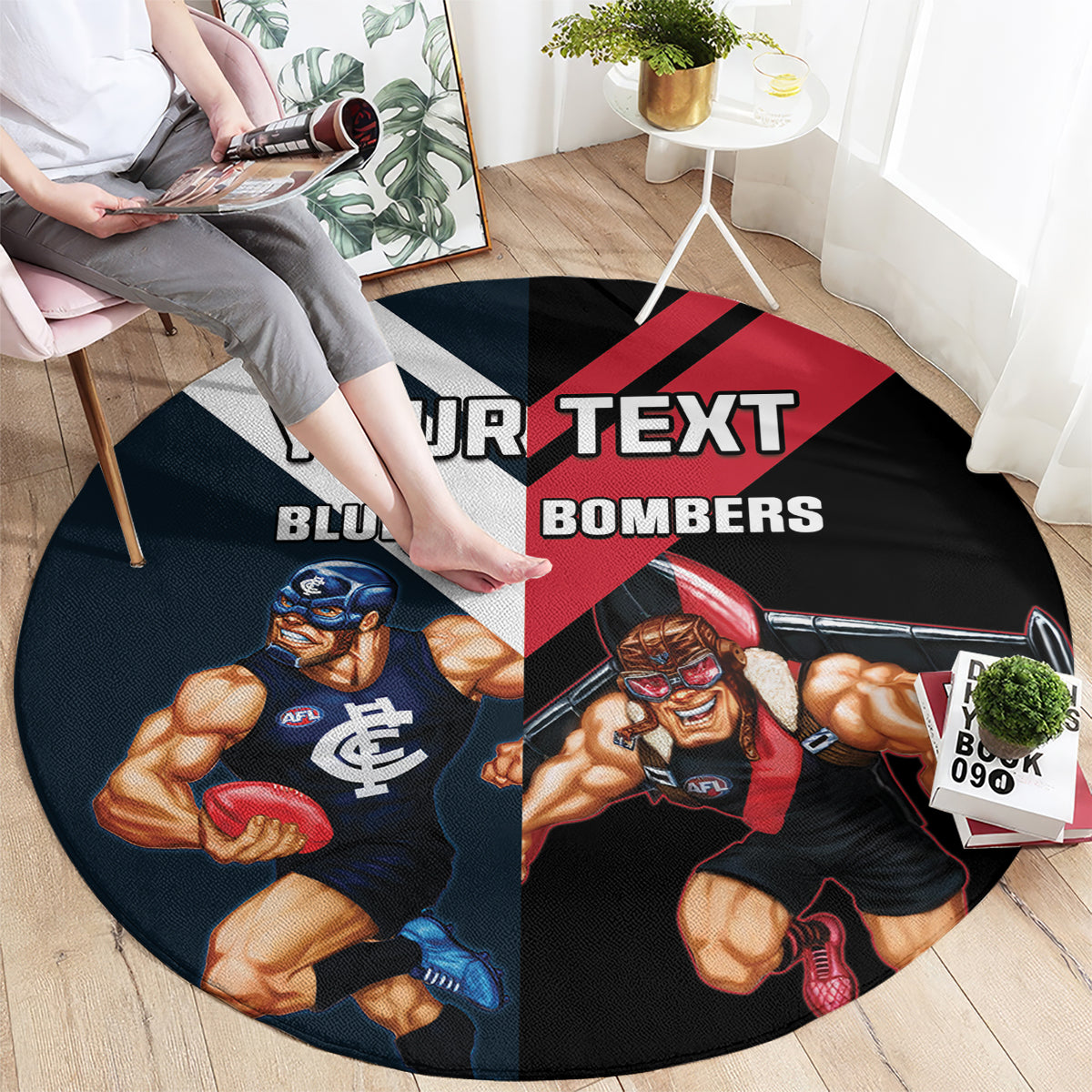 Custom Blues And Bombers Football Round Carpet 2024 Together Sporty