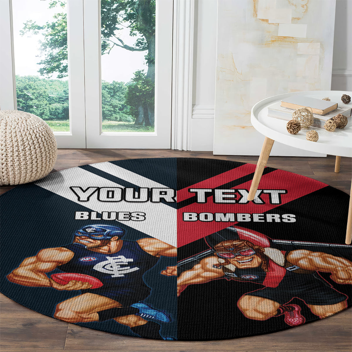 Custom Blues And Bombers Football Round Carpet 2024 Together Sporty