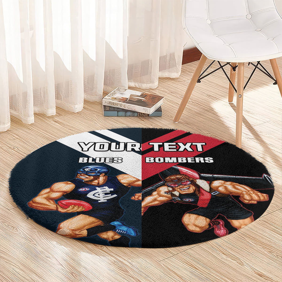 Custom Blues And Bombers Football Round Carpet 2024 Together Sporty