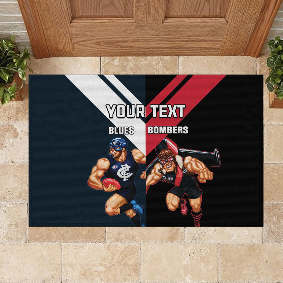 Custom Blues And Bombers Football Rubber Doormat 2024 Together Sporty
