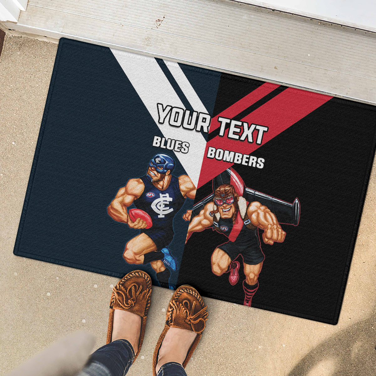 Custom Blues And Bombers Football Rubber Doormat 2024 Together Sporty