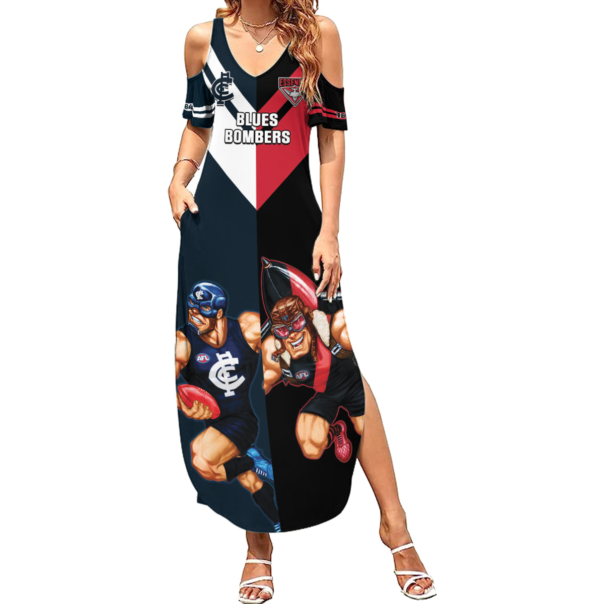 Custom Blues And Bombers Football Summer Maxi Dress 2024 Together Sporty
