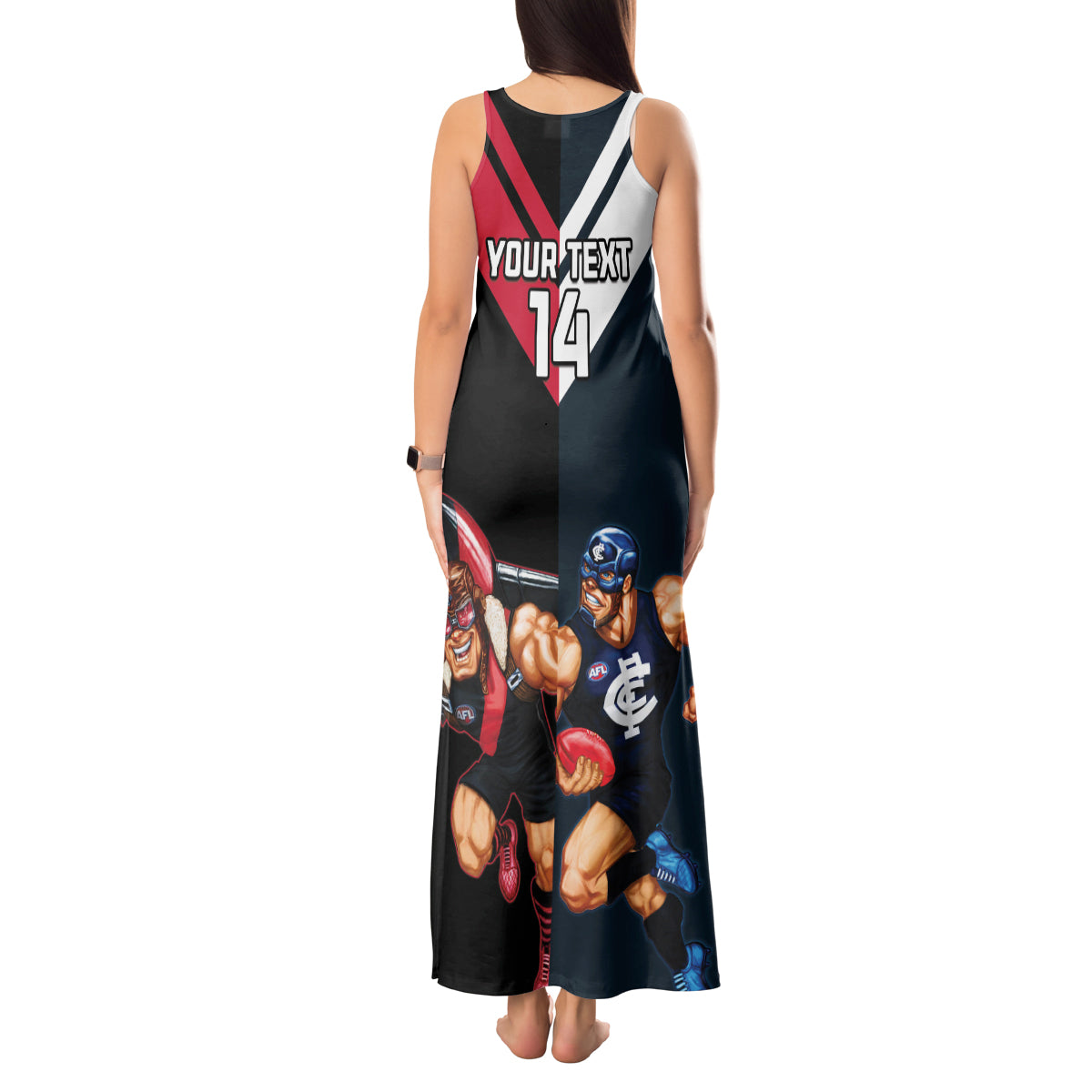 Custom Blues And Bombers Football Tank Maxi Dress 2024 Together Sporty