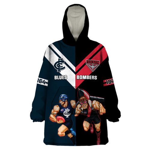 Custom Blues And Bombers Football Wearable Blanket Hoodie 2024 Together Sporty
