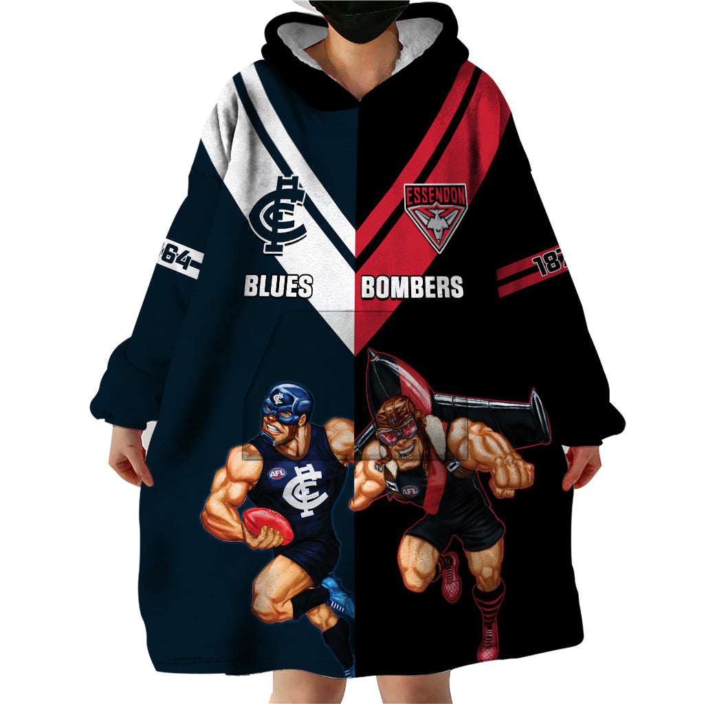 Custom Blues And Bombers Football Wearable Blanket Hoodie 2024 Together Sporty