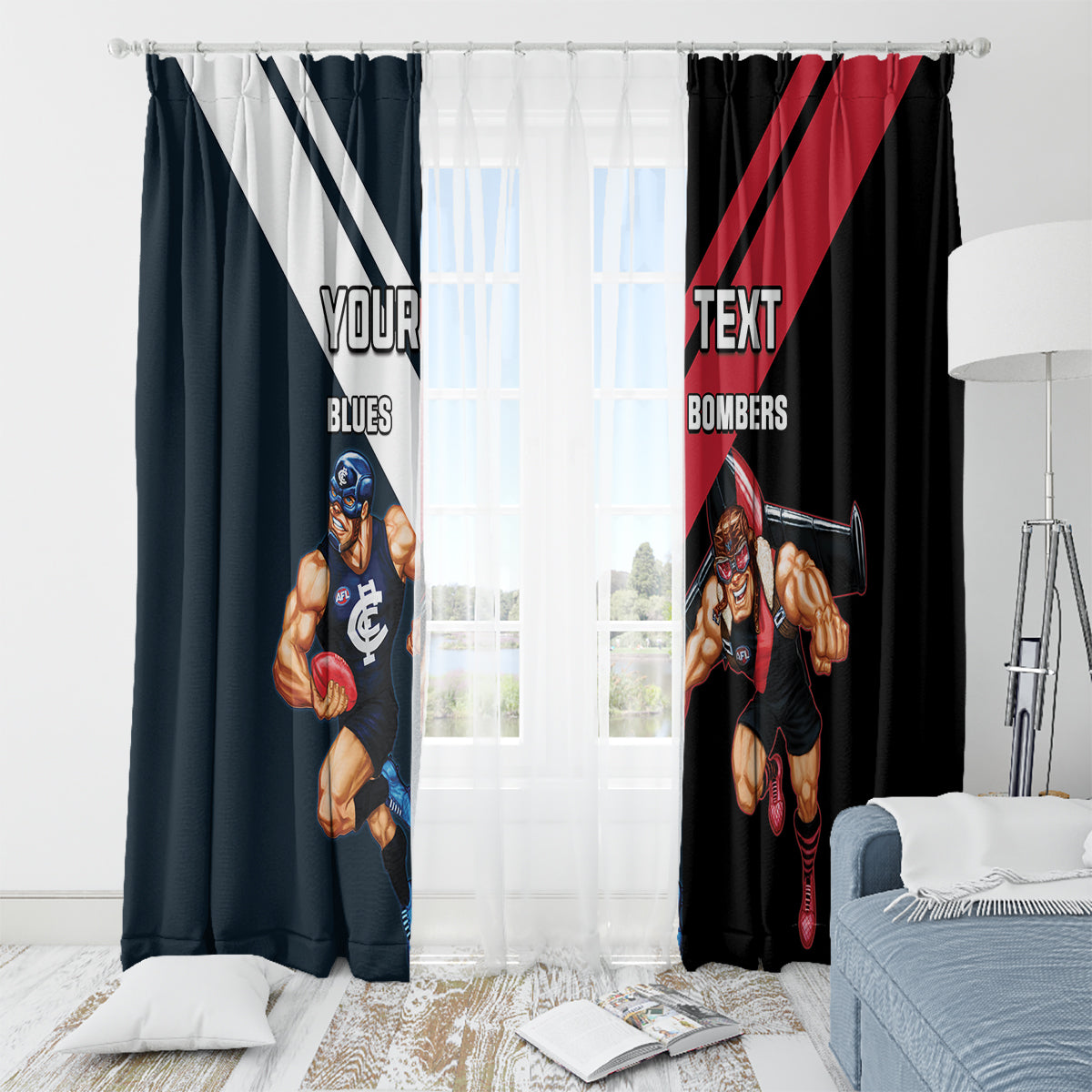 Custom Blues And Bombers Football Window Curtain 2024 Together Sporty