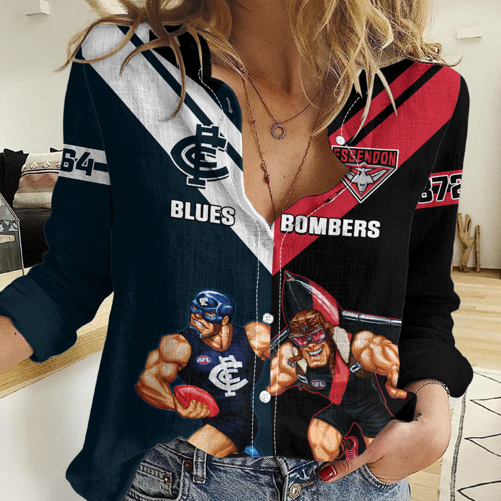 Custom Blues And Bombers Football Women Casual Shirt 2024 Together Sporty