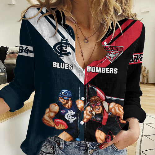 Custom Blues And Bombers Football Women Casual Shirt 2024 Together Sporty